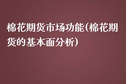 棉花期货市场功能(棉花期货的基本面分析)_https://gj1.wpmee.com_国际期货_第1张