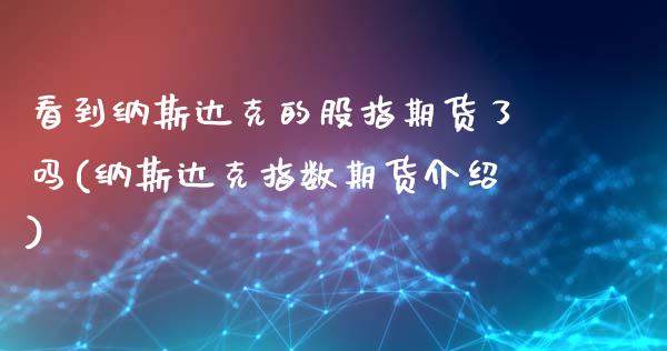 看到纳斯达克的股指期货了吗(纳斯达克指数期货介绍)_https://gj1.wpmee.com_国际期货_第1张